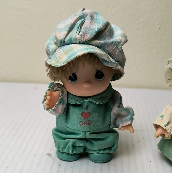 Precious Moments I Love You and Dad Doll Pair in Green Vintage 1988